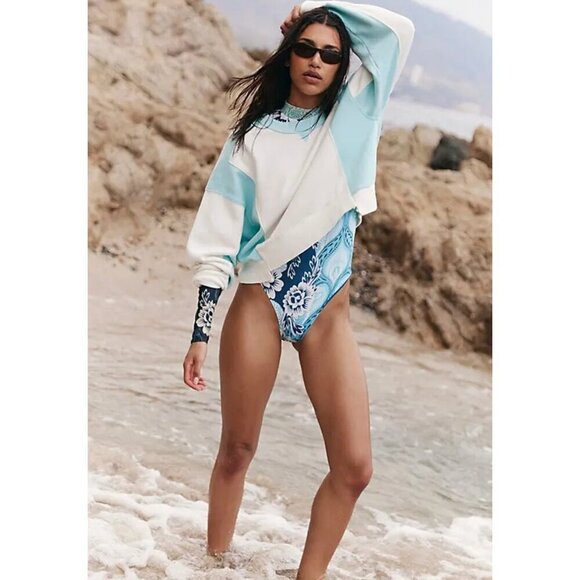 FREE PEOPLE Movement Intercept Colorblock Pullover in Ivory/Refresh Combo Large - Picture 7 of 9